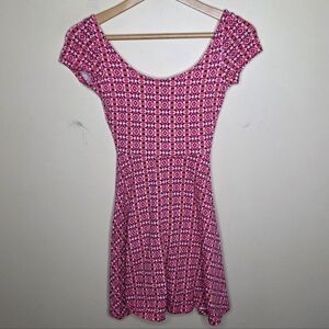 Soprano | Pink Tile Print Scoop Neck A-line Dress Junior Size XS